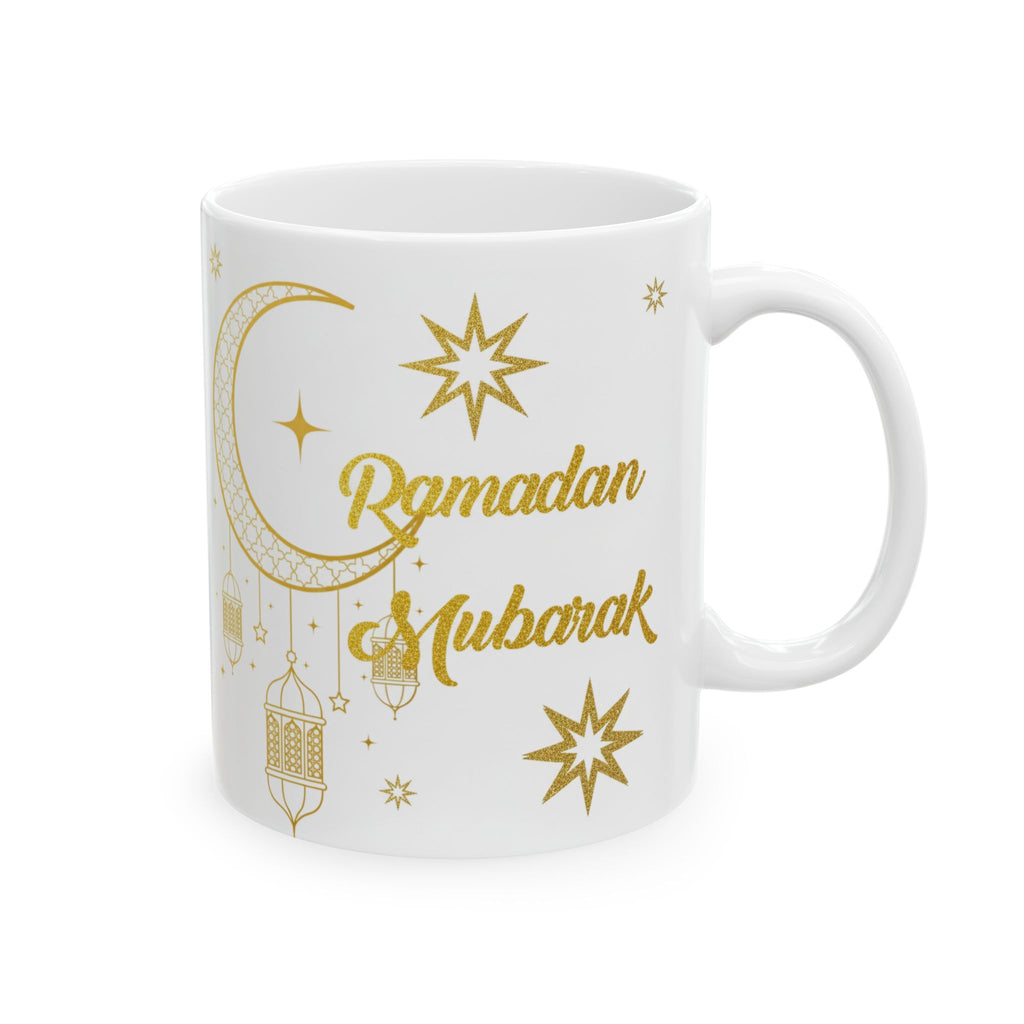 Ramadan Mubarak Ceramic Mug — Gold Crescent & Lantern Coffee Cup (11oz, 15oz)