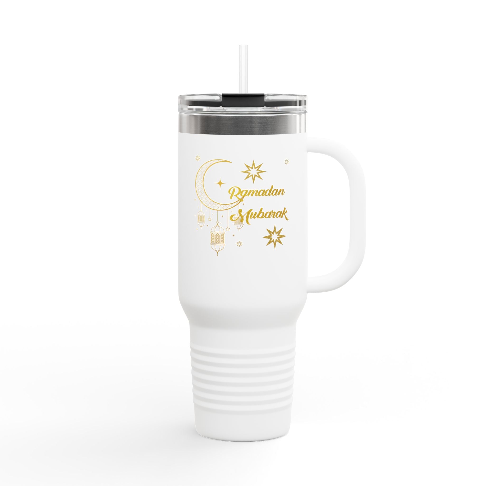 40oz Insulated Travel Mug — Ramadan Mubarak Crescent & Lantern Design