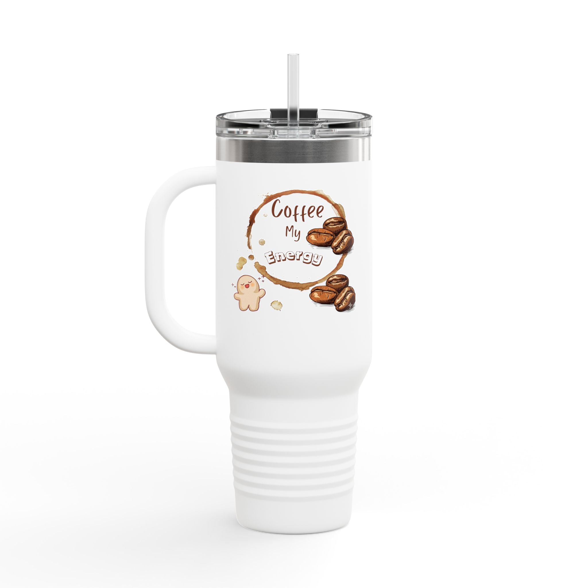 40oz Insulated Travel Mug – "Coffee My Love" Espresso Beans & Cookie Design