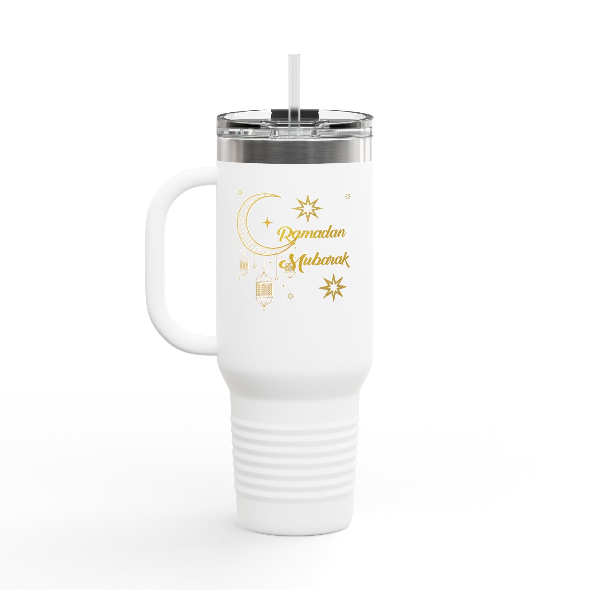 40oz Insulated Travel Mug — Ramadan Mubarak Crescent & Lantern Design