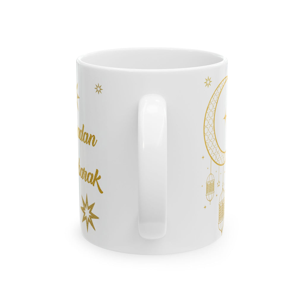 Ramadan Mubarak Ceramic Mug — Gold Crescent & Lantern Coffee Cup (11oz, 15oz)