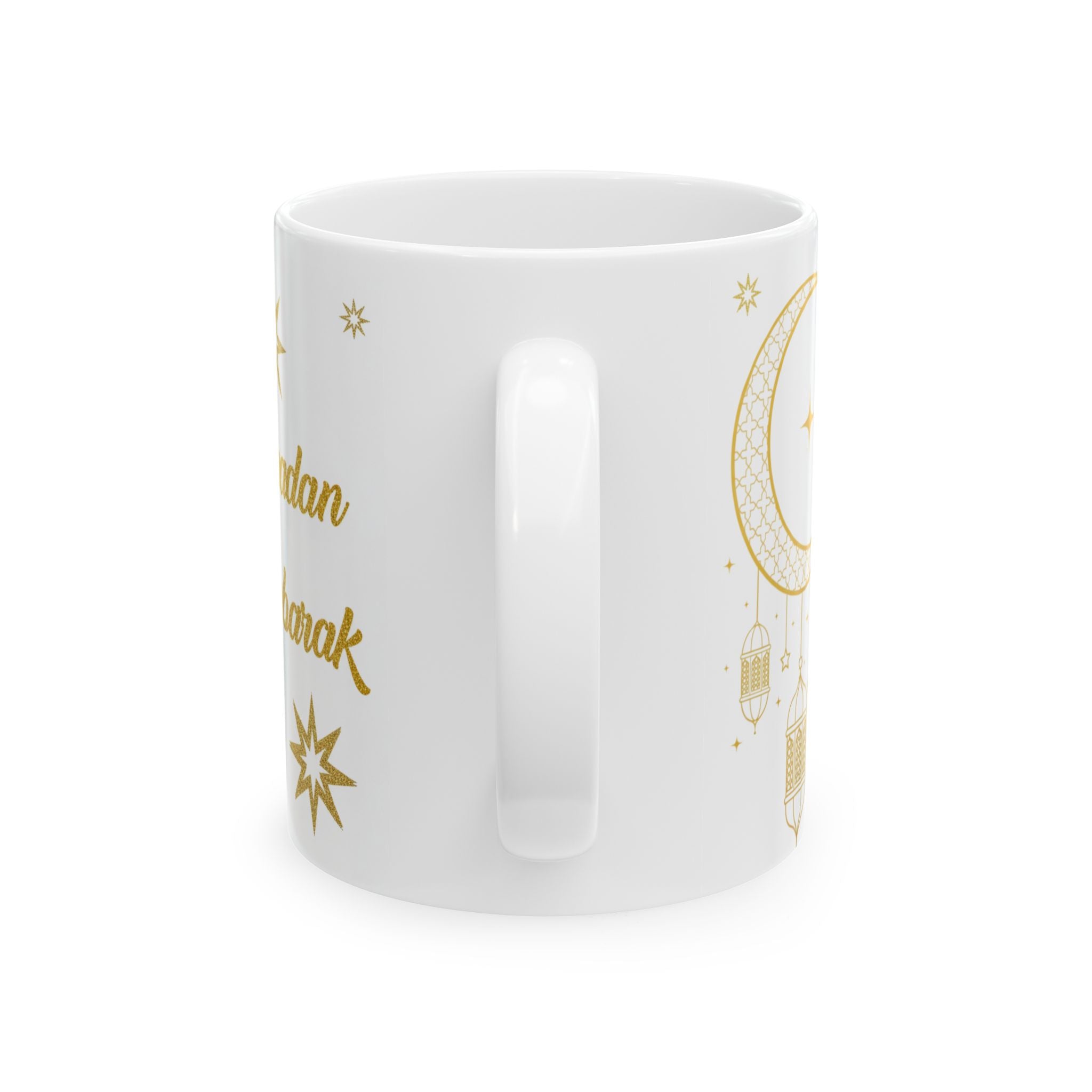 Ramadan Mubarak Ceramic Mug — Gold Crescent & Lantern Coffee Cup (11oz, 15oz)