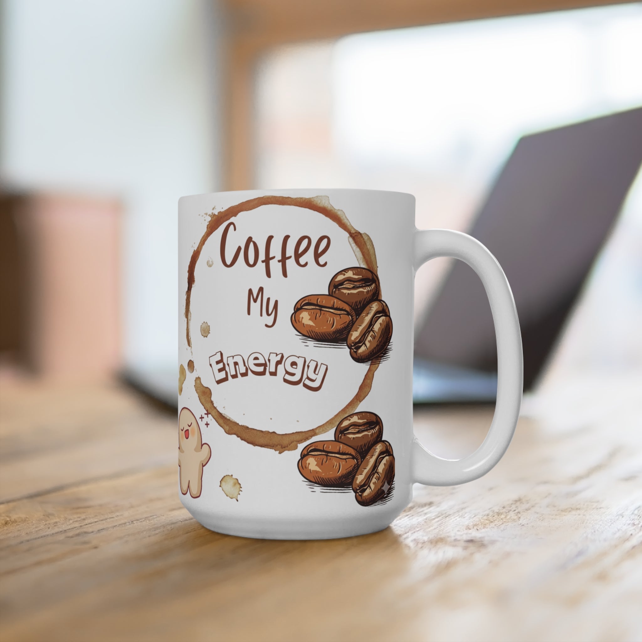 Coffee My Energy 15oz Mug — Cute Coffee Beans & Stain Design
